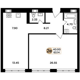 Квартира 63,1 м², 1-комнатная - изображение 1