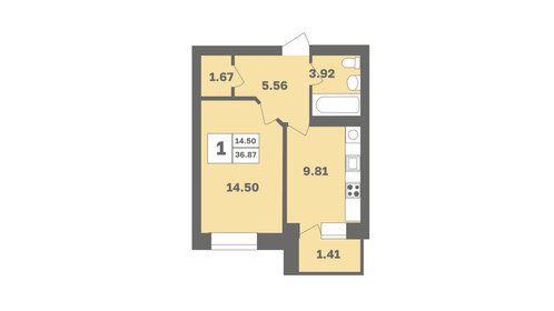 Квартира 36,9 м², 1-комнатная - изображение 1