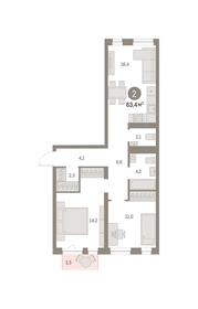 67,5 м², 2-комнатная квартира 11 530 000 ₽ - изображение 18