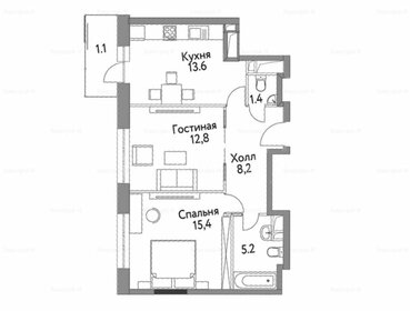 Квартира 57 м², 2-комнатная - изображение 1