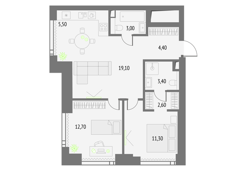 62 м², 2-комнатная квартира 26 678 788 ₽ - изображение 1