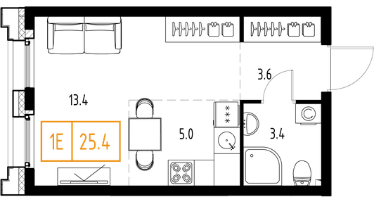Квартира 25,4 м², 1-комнатная - изображение 2