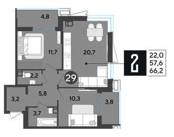 67,6 м², 2-комнатная квартира 8 389 160 ₽ - изображение 16