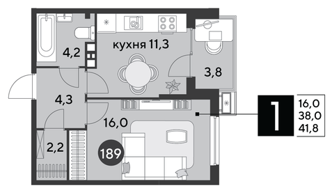 41,8 м², 1-комнатная квартира 7 482 200 ₽ - изображение 22