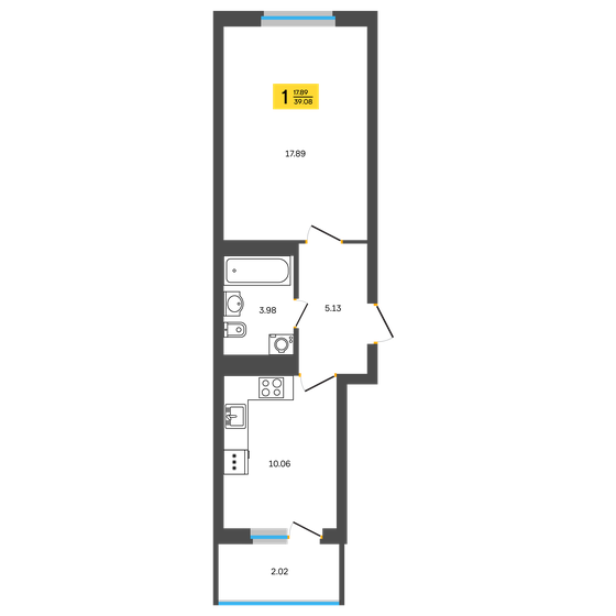 39,1 м², 1-комнатная квартира 4 494 200 ₽ - изображение 6