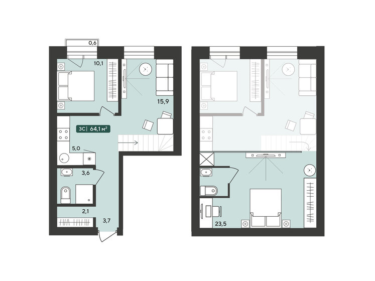 64,1 м², 3-комнатная квартира 5 200 000 ₽ - изображение 1