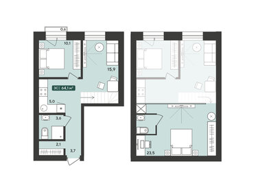 59,5 м², 2-комнатная квартира 3 900 000 ₽ - изображение 83