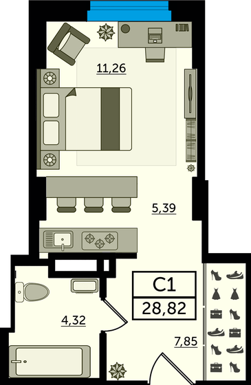 28,8 м², квартира-студия 4 467 100 ₽ - изображение 1