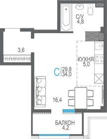 34 м², квартира-студия 5 984 000 ₽ - изображение 1