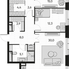 Квартира 92,8 м², 3-комнатная - изображение 2