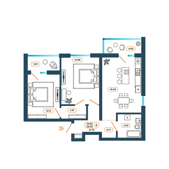 75 м², 2-комнатная квартира 5 700 000 ₽ - изображение 72