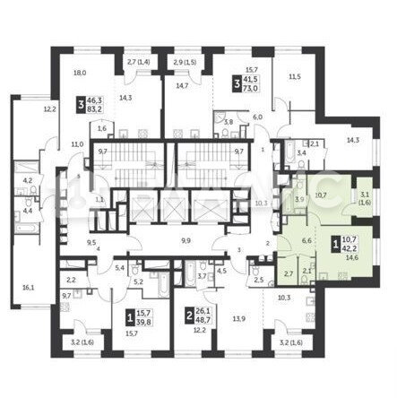 42,2 м², 1-комнатная квартира 23 300 000 ₽ - изображение 1