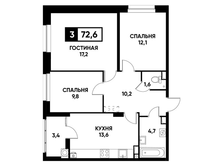 72,6 м², 3-комнатная квартира 7 339 860 ₽ - изображение 1