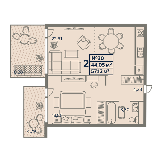 57,1 м², 2-комнатные апартаменты 9 424 800 ₽ - изображение 1