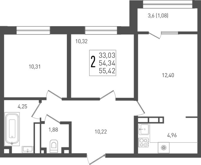 55,4 м², 2-комнатная квартира 6 816 660 ₽ - изображение 1