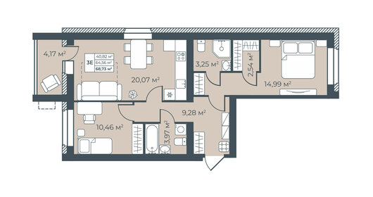 68,7 м², 3-комнатная квартира 5 151 346 ₽ - изображение 15