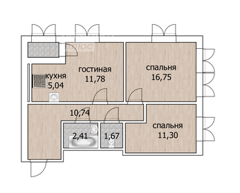 Квартира 61,2 м², 2-комнатная - изображение 1