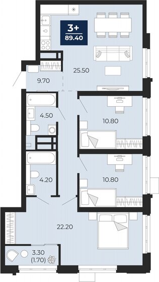 89,4 м², 3-комнатная квартира 12 250 000 ₽ - изображение 22