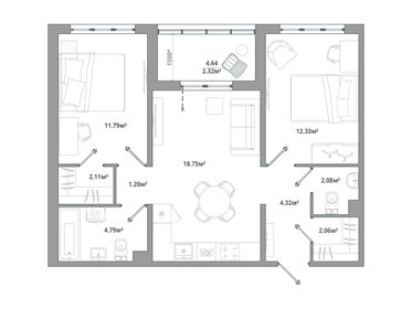 Квартира 61,8 м², 2-комнатная - изображение 1