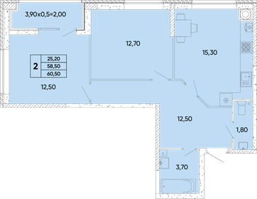 Квартира 60,5 м², 2-комнатная - изображение 1