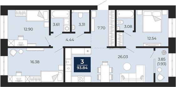 Квартира 93,8 м², 3-комнатная - изображение 1