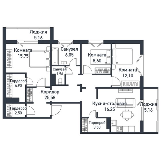 93,2 м², 3-комнатная квартира 12 892 500 ₽ - изображение 1