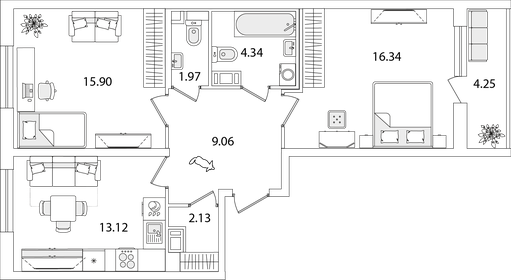 Квартира 65 м², 2-комнатная - изображение 1