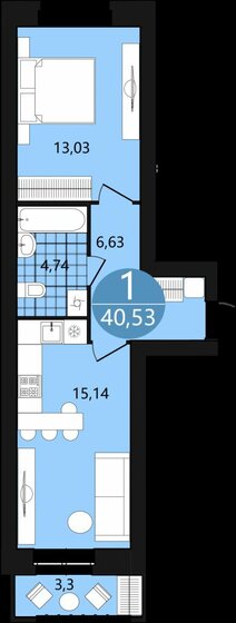 40,5 м², 1-комнатная квартира 4 840 000 ₽ - изображение 1