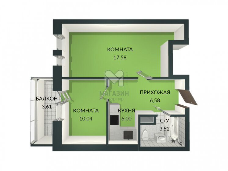 45,5 м², 2-комнатная квартира 11 096 000 ₽ - изображение 14