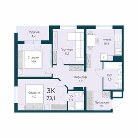 Квартира 73,1 м², 3-комнатная - изображение 1