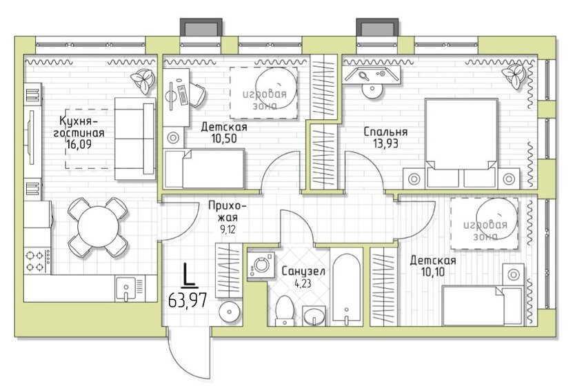 64 м², 3-комнатная квартира 5 501 420 ₽ - изображение 25