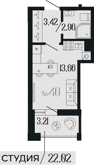 22 м², квартира-студия 12 798 616 ₽ - изображение 1