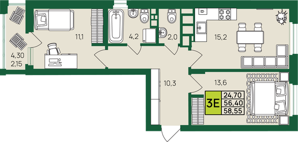 58,5 м², 3-комнатная квартира 6 418 750 ₽ - изображение 27