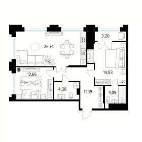 Квартира 75,4 м², 2-комнатная - изображение 1