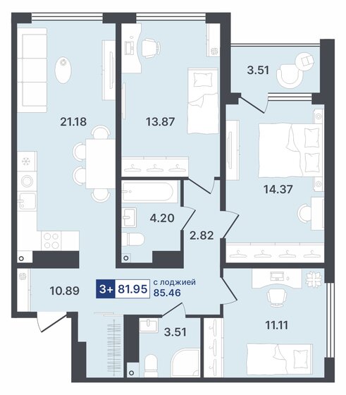 82 м², 3-комнатная квартира 10 030 000 ₽ - изображение 1