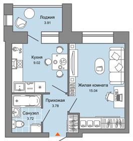 51,5 м², 1-комнатная квартира 5 922 500 ₽ - изображение 16