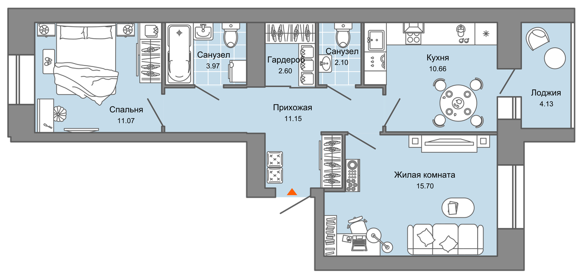 59 м², 2-комнатная квартира 5 682 856 ₽ - изображение 1