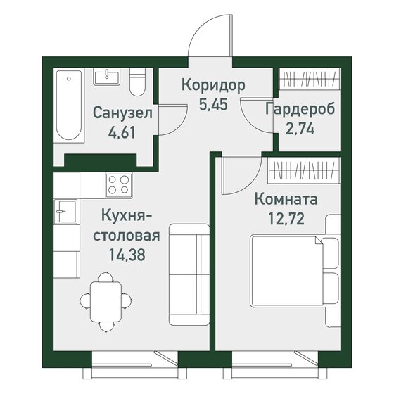 40 м², 1-комнатная квартира 5 120 000 ₽ - изображение 1