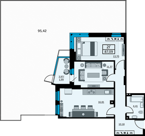 Квартира 87,1 м², 2-комнатная - изображение 1