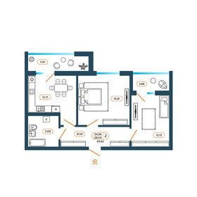 Квартира 63,6 м², 2-комнатная - изображение 1