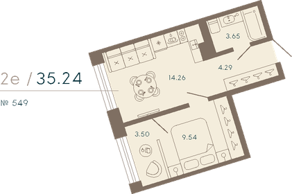 Квартира 35,2 м², 1-комнатные - изображение 1