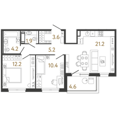 Квартира 58,7 м², 2-комнатная - изображение 2
