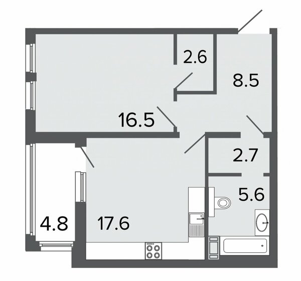 53,5 м², 1-комнатная квартира 23 931 000 ₽ - изображение 1