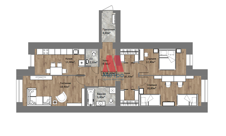 Квартира 95,4 м², 3-комнатная - изображение 1