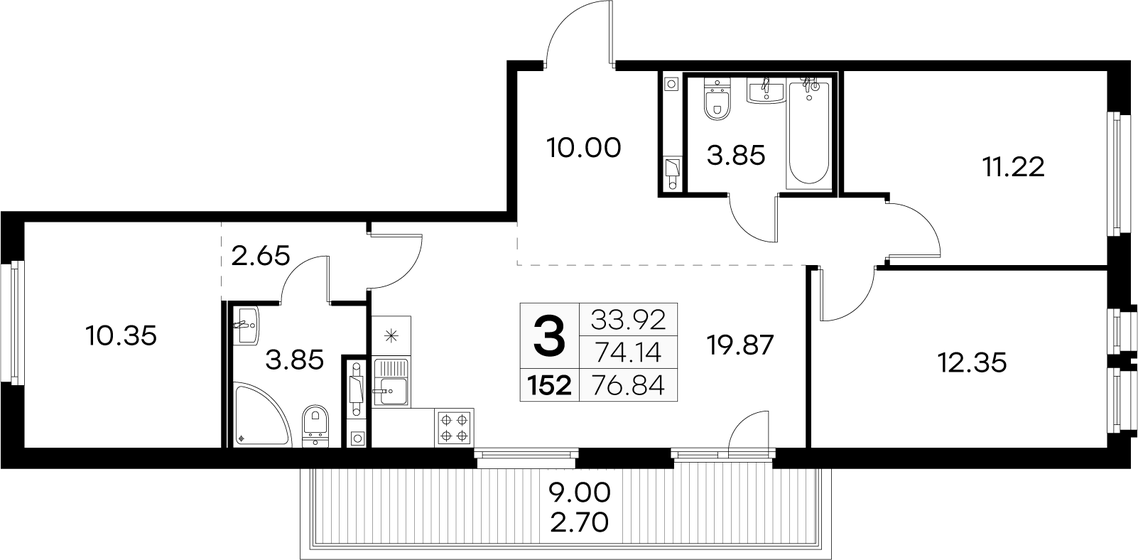 76,8 м², 3-комнатная квартира 13 359 999 ₽ - изображение 1
