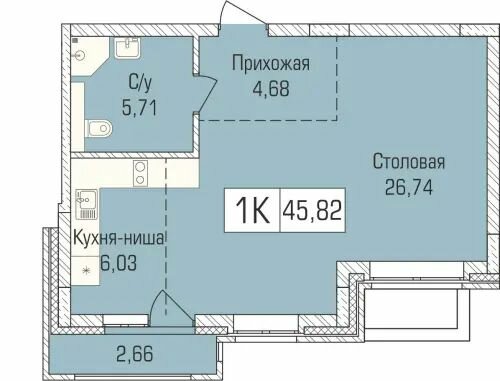 45,6 м², 1-комнатная квартира 5 783 700 ₽ - изображение 1