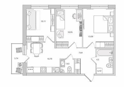 Квартира 62,5 м², 3-комнатная - изображение 1