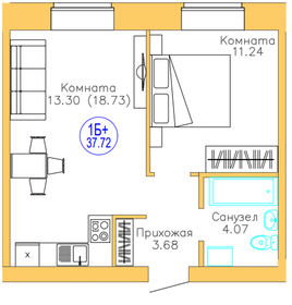 Квартира 37,7 м², 2-комнатная - изображение 1