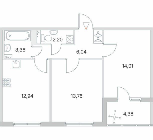 54,5 м², 2-комнатная квартира 10 854 325 ₽ - изображение 33