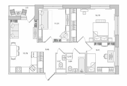 68,7 м², 3-комнатная квартира 12 220 000 ₽ - изображение 138